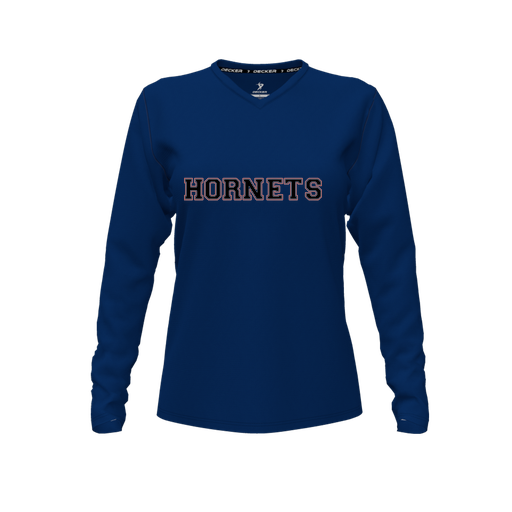 [FTLVPTNV-FYXS-LOGO3] Decker Performance T-Shirt (Female Youth XS, Navy, V Neck, Logo 3, Long Sleeve)