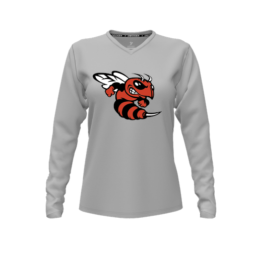 [FTLVPTGY-FYXS-LOGO1] Decker Performance T-Shirt (Female Youth XS, Gray, V Neck, Logo 1, Long Sleeve)